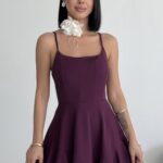 Prenses Model Askılı Mor Elbise - Mürdüm