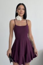 Prenses Model Askılı Mor Elbise - Mürdüm
