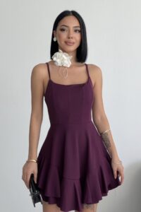 Prenses Model Askılı Mor Elbise - Mürdüm
