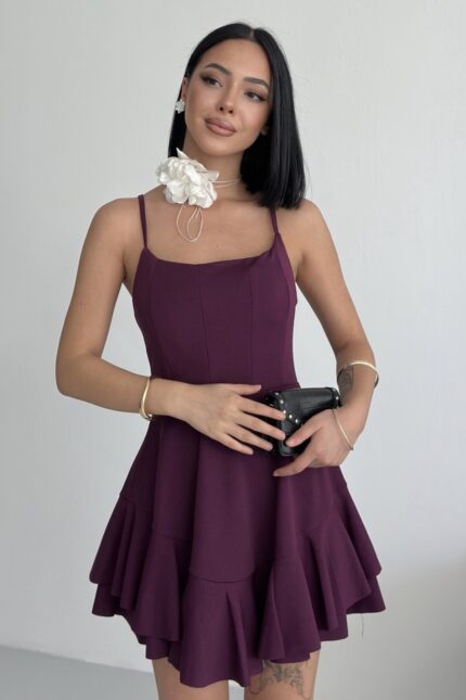 Prenses Model Askılı Mor Elbise – Mürdüm - Alfudo Moda