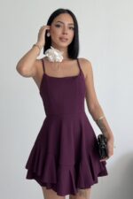 Prenses Model Askılı Mor Elbise - Mürdüm - Görsel 3