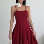 Prenses Model Askılı Bordo Elbise - Bordo