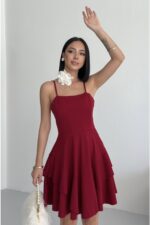 Prenses Model Askılı Bordo Elbise - Bordo - Görsel 3