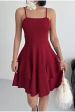 Prenses Model Askılı Bordo Elbise - Bordo - Görsel 4