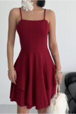 Prenses Model Askılı Bordo Elbise - Bordo - Görsel 5