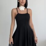 Prenses Model Askılı Siyah Elbise - Siyah