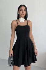 Prenses Model Askılı Siyah Elbise - Siyah