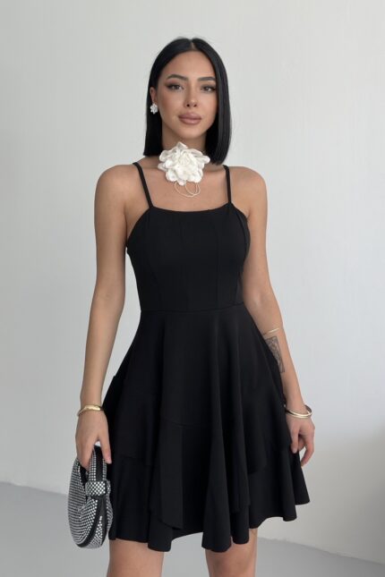 Prenses Model Askılı Siyah Elbise – Siyah - Alfudo Moda