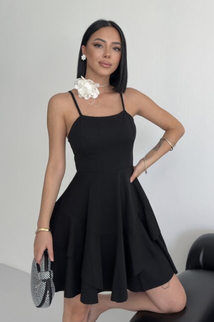 Prenses Model Askılı Siyah Elbise – Siyah - Alfudo Moda