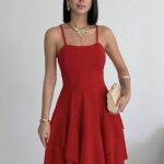 Prenses Model Askılı Kırmızı Elbise - Kırmızı
