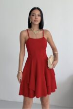 Prenses Model Askılı Kırmızı Elbise - Kırmızı