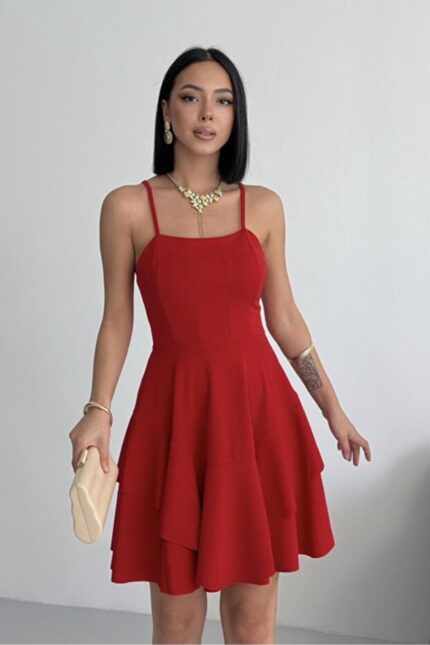 Prenses Model Askılı Kırmızı Elbise – Kırmızı - Alfudo Moda
