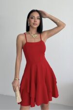 Prenses Model Askılı Kırmızı Elbise - Kırmızı - Görsel 3