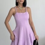 Prenses Model Askılı Lila Elbise - Lila