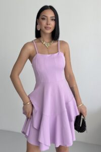 Prenses Model Askılı Lila Elbise - Lila