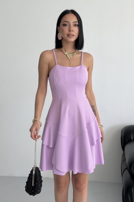 Prenses Model Askılı Lila Elbise – Lila - Alfudo Moda