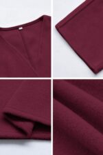 Bordo Bağlama Detaylı Rahat Kalıp Kaşmir Hırka/Ceket - Bordo - Görsel 4