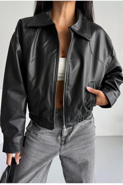 Deri Bomber Deri Ceket – Siyah - Alfudo Moda