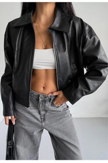 Deri Bomber Deri Ceket – Siyah - Alfudo Moda
