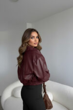 Yeni Sezon Kadın Bomber Deri Ceket - Bordo - Görsel 5