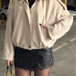 Kadın Oversize Kaşe Bomber Ceket - Yeni Sezon Trend Ceket - Krem