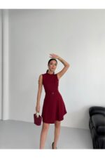 Bisiklet Yaka Kemer Aksesuar Elbise Bordo - Bordo - Görsel 5