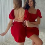 Sırt Dekolteli Serenity Siyah Mini Elbise - Kırmızı