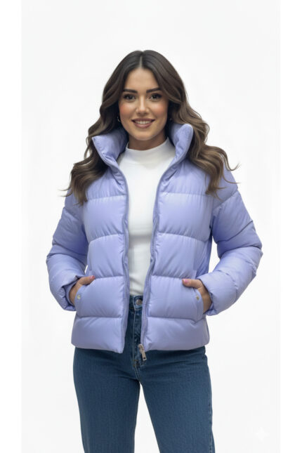 Kadın Dik Yaka Şişme Mont – Lila - Alfudo Moda
