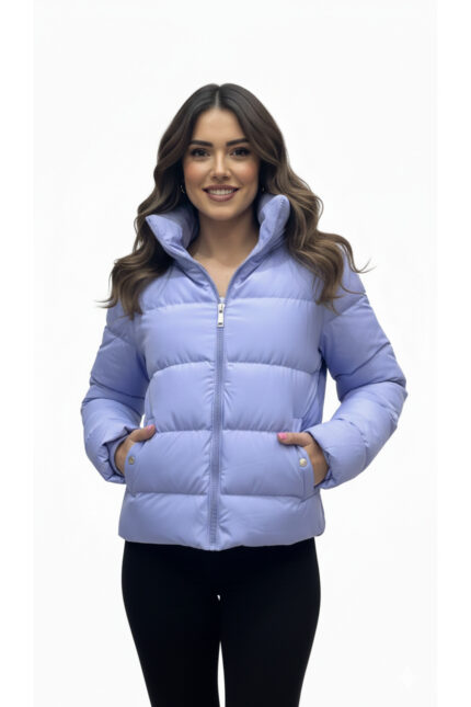 Kadın Dik Yaka Şişme Mont – Lila - Alfudo Moda