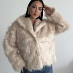 Kadın Suni Kürk Ceket Astarlı Slim Fit Taş - Bej
