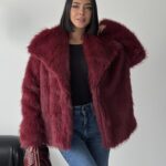 İçi Astarlı Premium bordo kürk ceket - Bordo