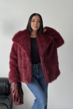 İçi Astarlı Premium bordo kürk ceket - Bordo