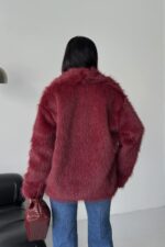 İçi Astarlı Premium bordo kürk ceket - Bordo - Görsel 3