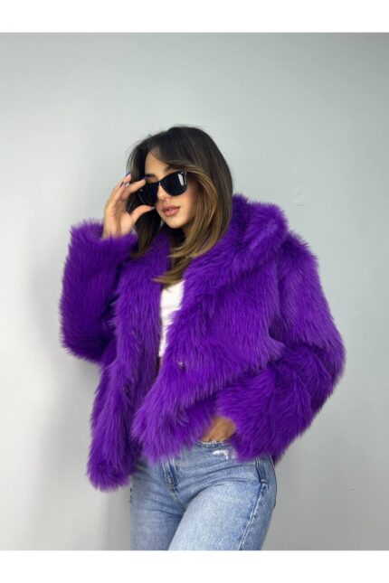 İçi Astarlı Premium Kürk Mor Mont – Mor - Alfudo Moda
