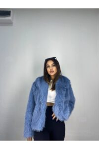İçi Astarlı Premium Kürk Bebe Mavisi Mont - Bebe Mavisi
