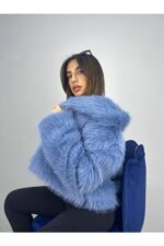 İçi Astarlı Premium Kürk Bebe Mavisi Mont - Bebe Mavisi - Görsel 3