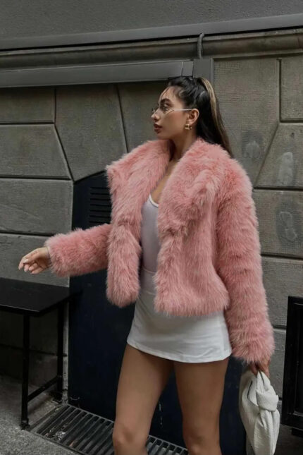 Kadın Kürk Mont İçi Astarlı Uzun Kollu Pembe – Pembe - Alfudo Moda