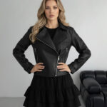 Kadın Siyah Oversize Deri Ceket - Siyah