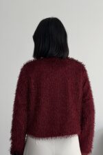 Yakasız İthal Püsküllü Bordo Kürk Mont - Bordo - Görsel 5