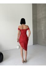 Liana Degaje Yaka Mini Elbise Siyah - Kırmızı - Görsel 3