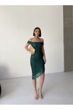Liana Degaje Yaka Mini Elbise Siyah - Zümrüt Yeşili - Görsel 2