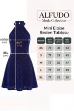 Parıltılı Taş Baskılı Mini Lacivert Abiye Mezuniyet Elbise - Lacivert - Görsel 5