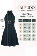 Parıltılı Taş Baskılı Mini Zümrüt Abiye Mezuniyet Elbise - Zümrüt Yeşili - Görsel 5