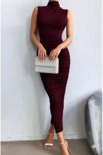 Sim Detaylı Drapeli Abiye Bordo Elbise - Bordo - Görsel 2
