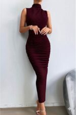 Sim Detaylı Drapeli Abiye Bordo Elbise - Bordo - Görsel 3