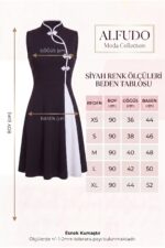 Yarım Yaka Çift Renkli Pencere Dekolteli Mini Abiye Mezuniyet Elbisesi - Siyah - Görsel 5