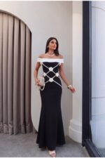 Eliza Çiçekli Abiye Siyah Elbise - Siyah
