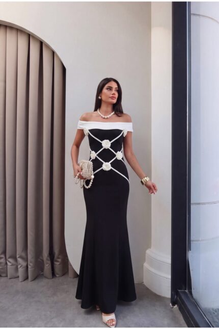 Eliza Çiçekli Abiye Siyah Elbise – Siyah - Alfudo Moda