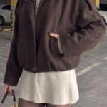 Kadın Oversize Kaşe Bomber Ceket - Yeni Sezon Trend Ceket - Açık Kahve